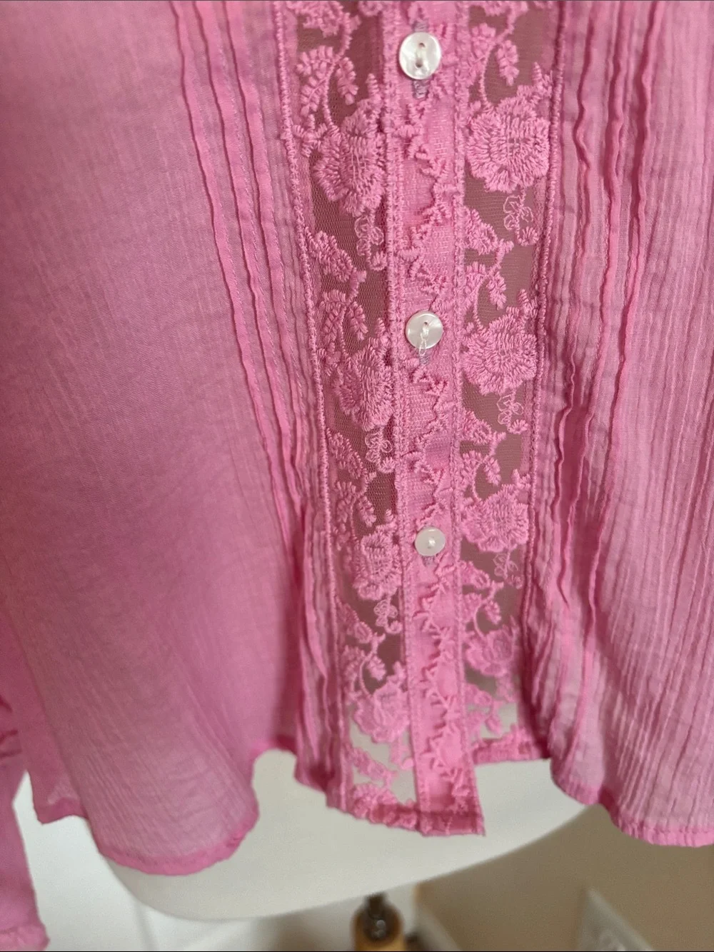 Free People | Clemence Lace Button Front Shirt Blouse | Peasant/Cottage Style